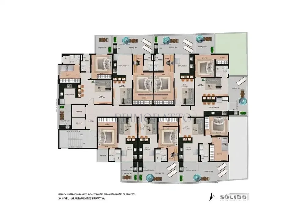 Apartamentos com Área Privativa - 3 Pavimento