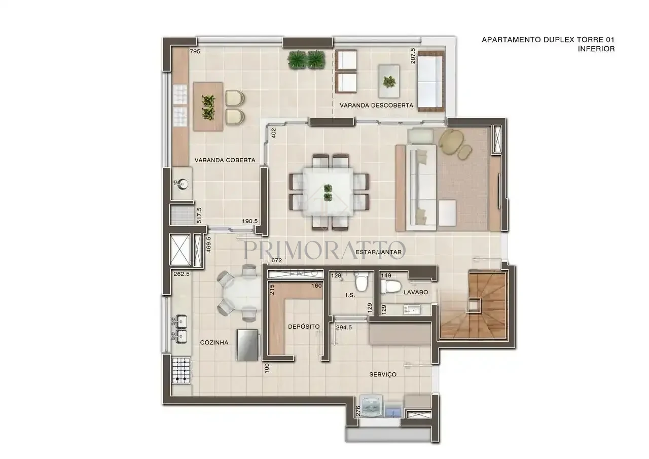 Apartamento Duplex · 4 Quartos · 198 m² · 1º Pavimento (Inferior)