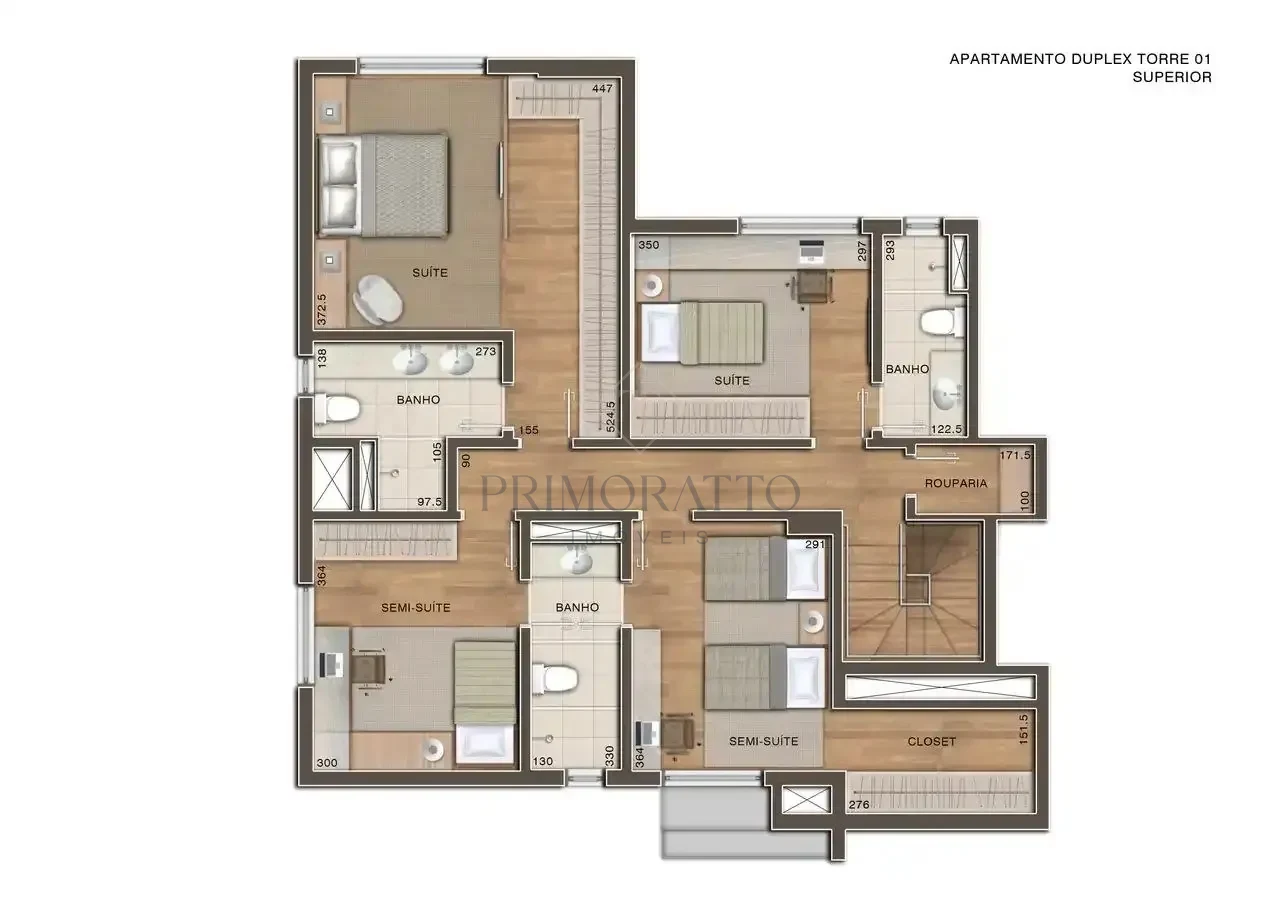 Apartamento Duplex · 4 Quartos · 198 m² · 2º Pavimento (Superior)