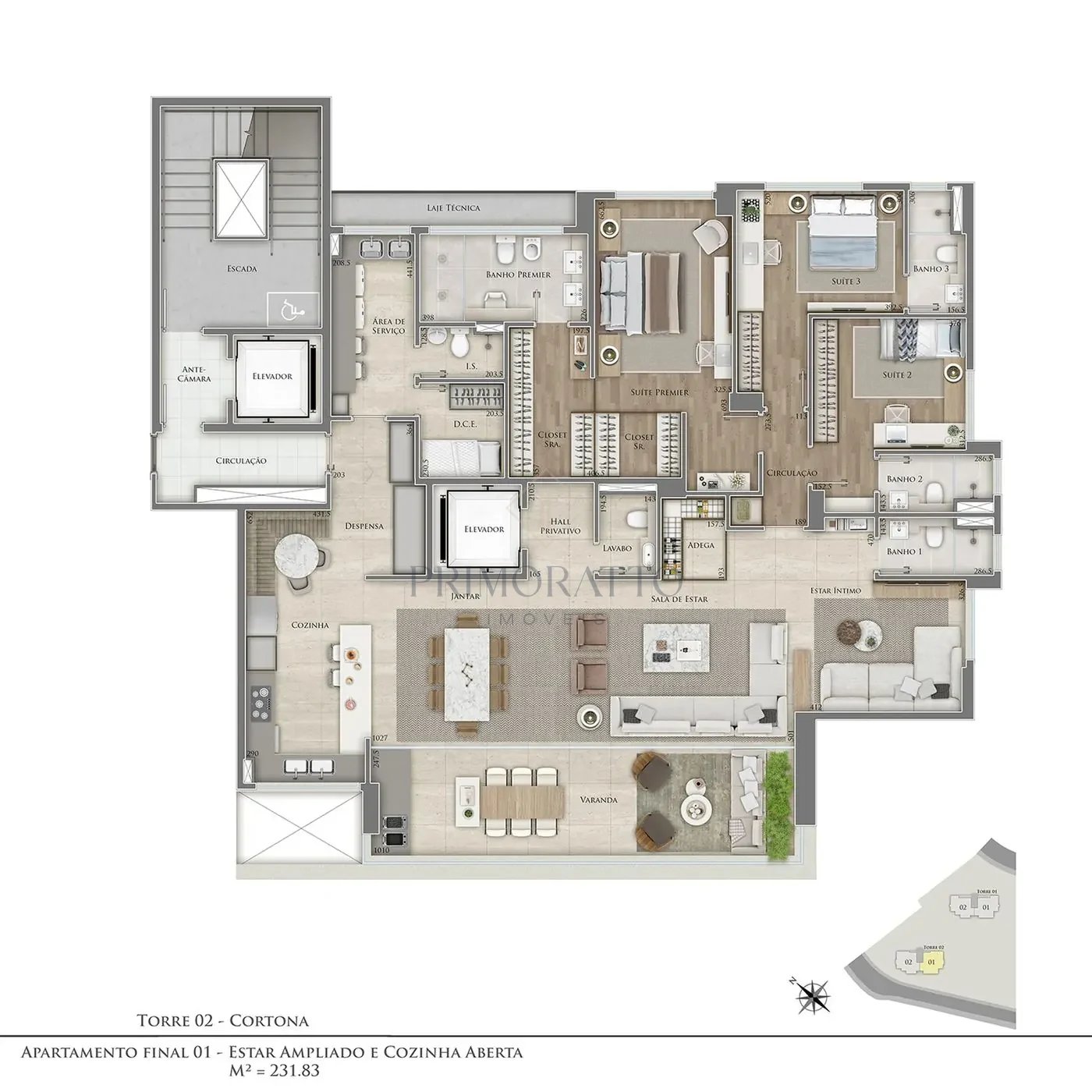Cortona (Torre 2) - Apartamento tipo Final 02 - 225 m2 - 4 suites