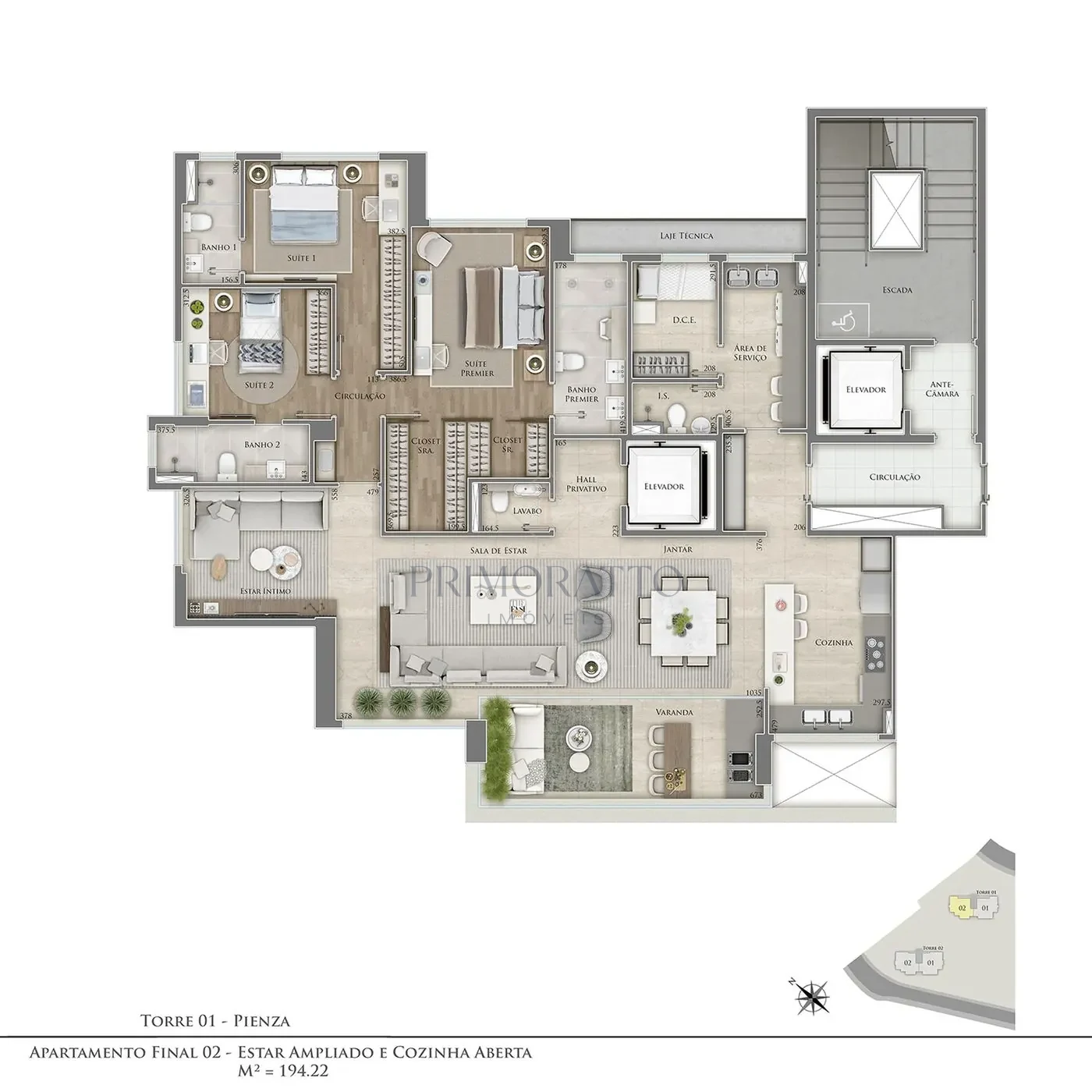 Pienza (Torre 1) - Apartamento tipo Final 02 - 194 m2 - 4 quartos