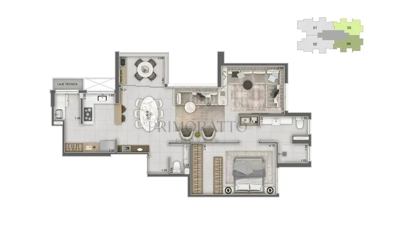 Apartamento Tipo · 2 Quartos com Sala Ampliada