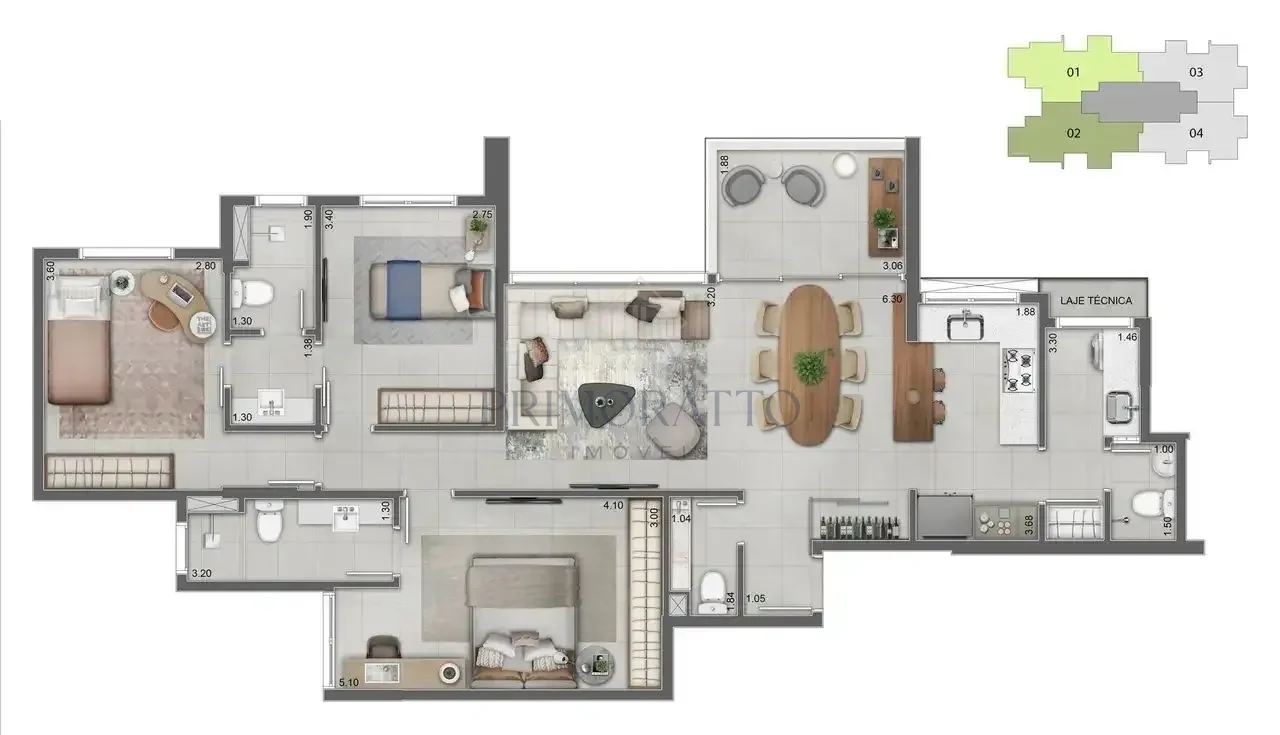Apartamento Tipo · 3 Quartos