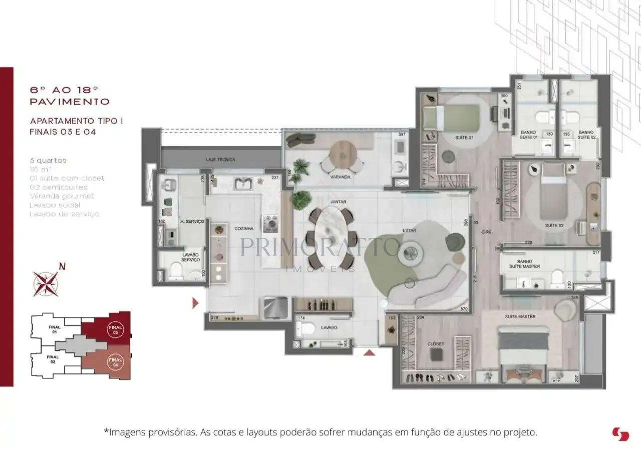 Apartamento Tipo 1 · Finais 03 e 04