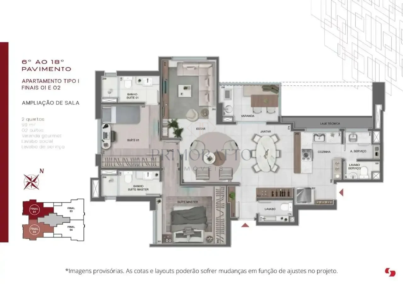 Apartamento Tipo 1 · Sala Ampliada · Finais 01 e 02