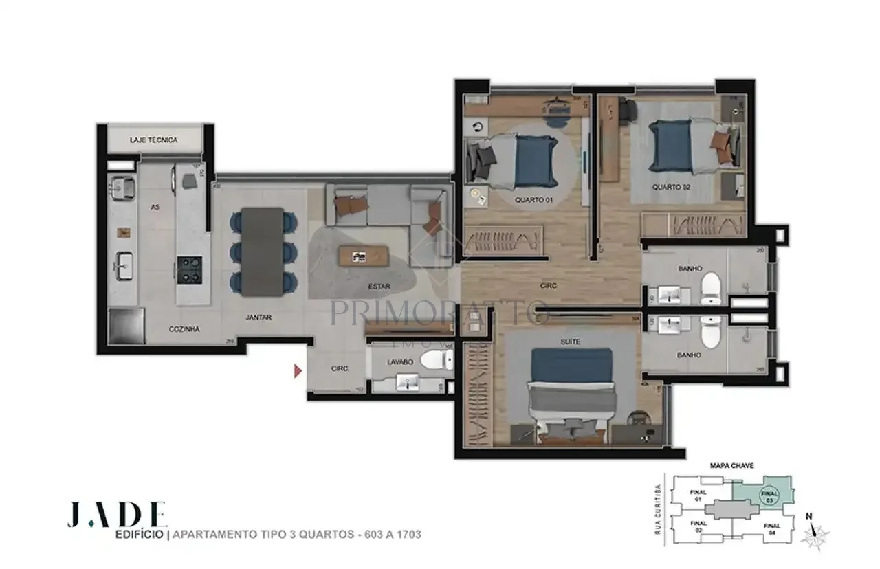 Apartamento Tipo · 6º ao 17º Pavimento · Sem Varanda