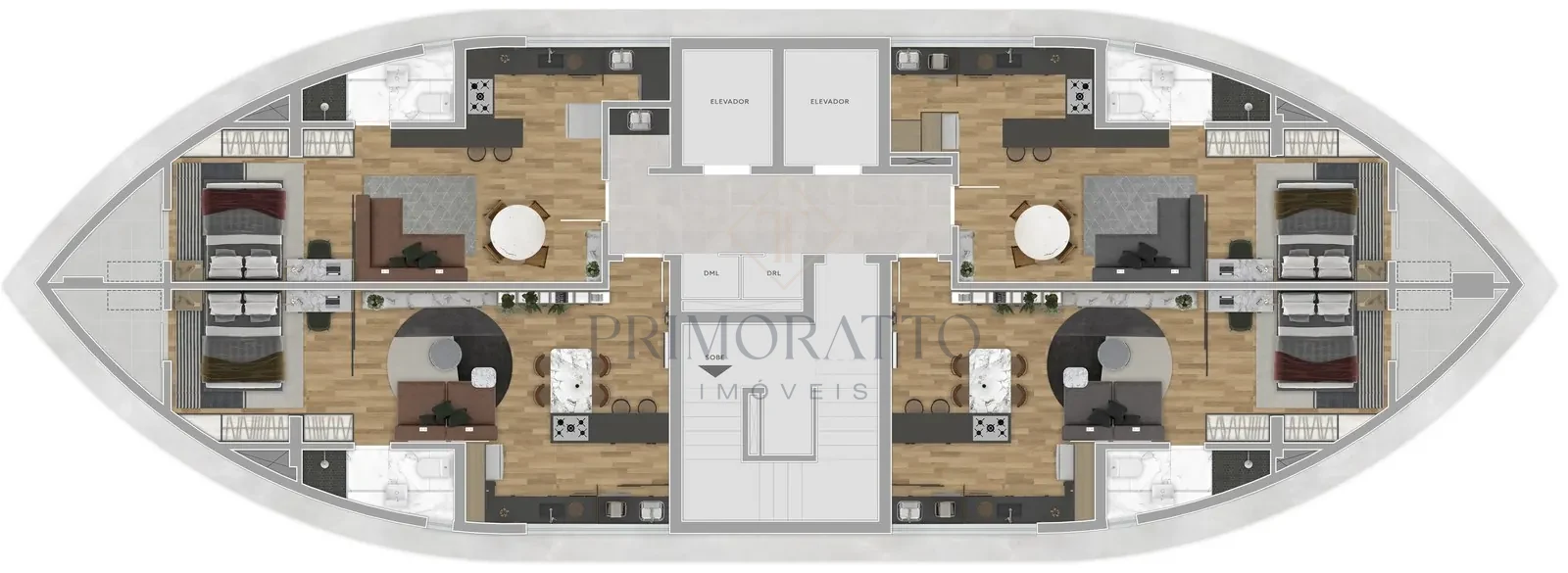 Planta do Pavimento Tipo · 4 Lofts por Andar