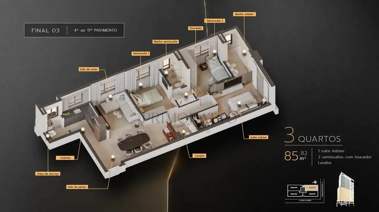 Apartamento Tipo 4 Ao 11 Pavimento 3d
