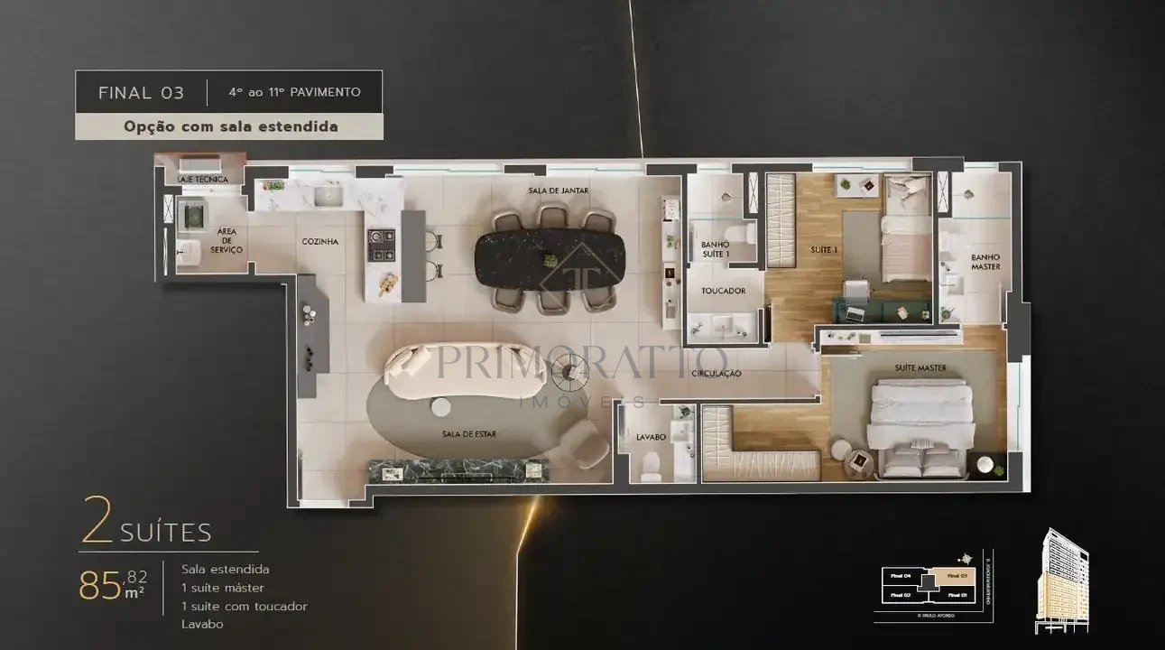 Apartamento Tipo 4 Ao 11 Pavimento Sala Ampliada