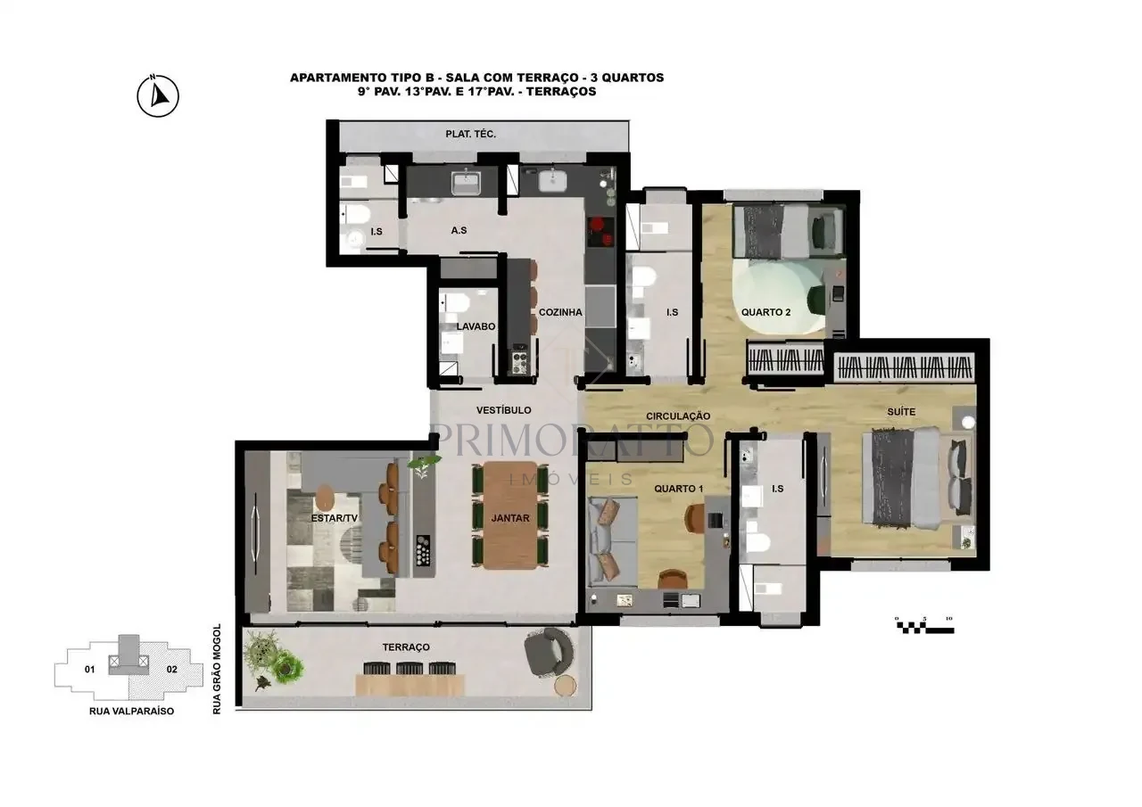 Apartamento Tipo B · 3 Quartos com Terraço