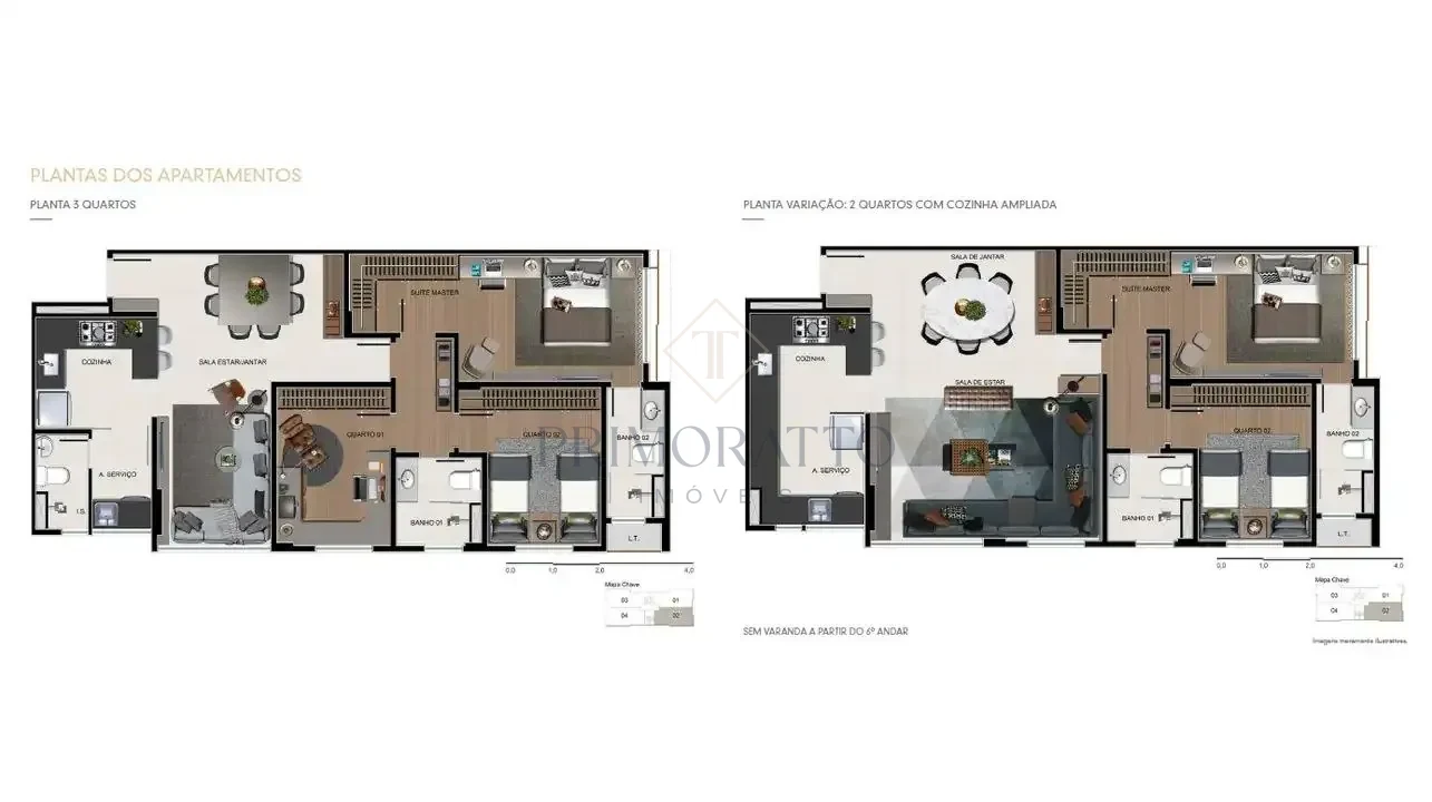 Apartamento Tipo · 3 Quartos com e sem Sala Ampliada