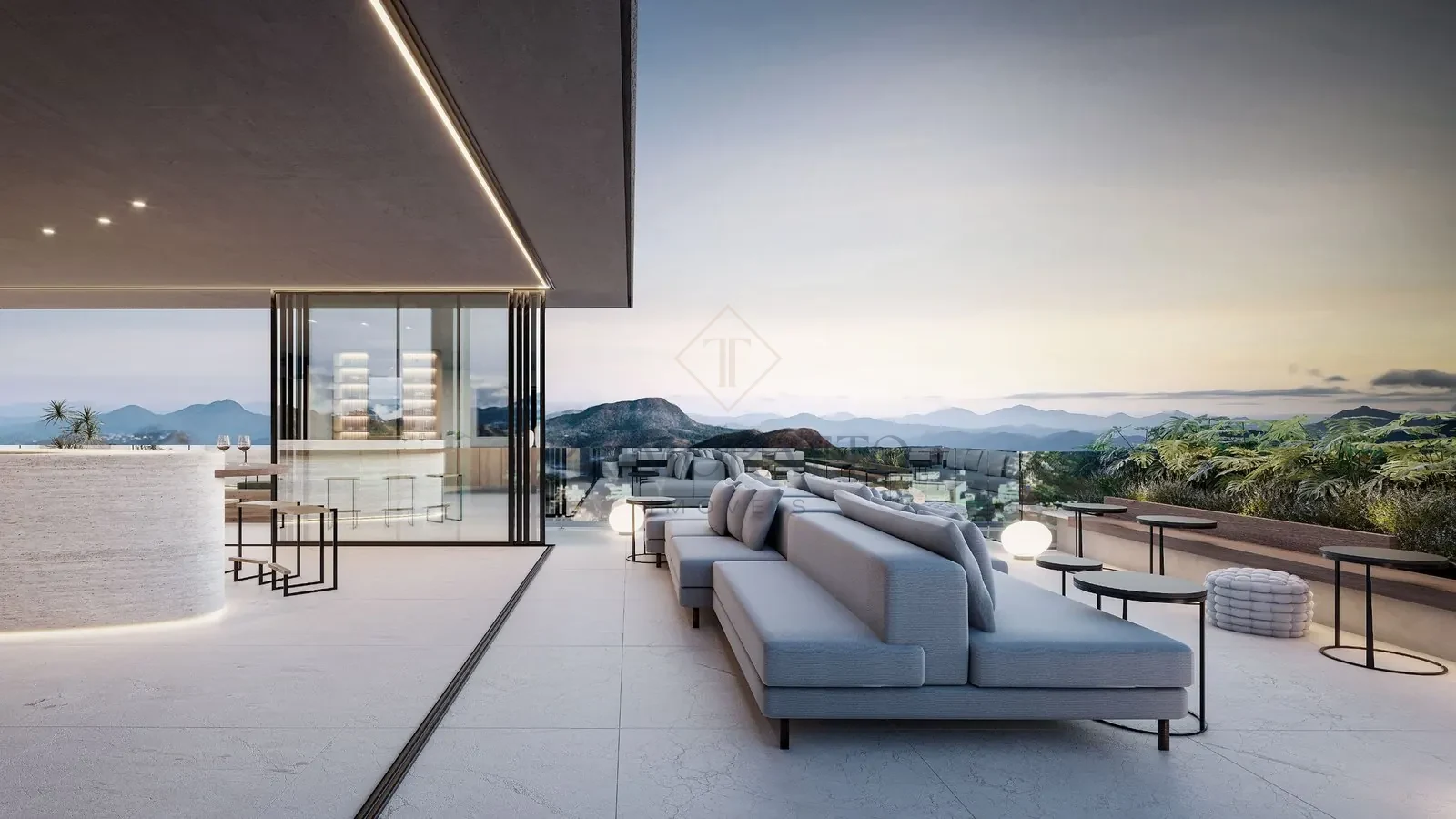 Vista aérea · piscina e fachada