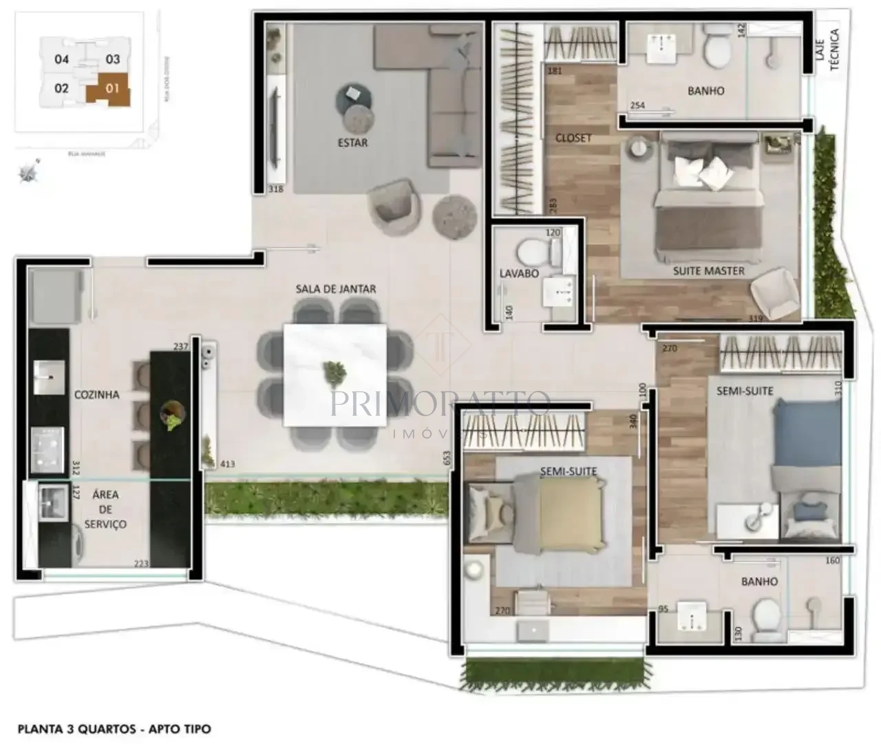 Apartamento tipo · 3 quartos